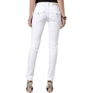 Miss Me White Mid Rise Skinny Jeans
Flap Pocket Fleur De Lis Stretch 31